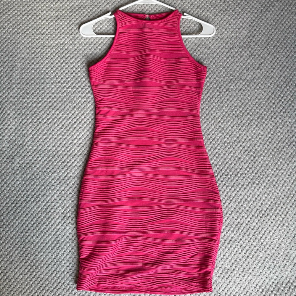 SHEIN Vibrant Pink Textured Mini Dress